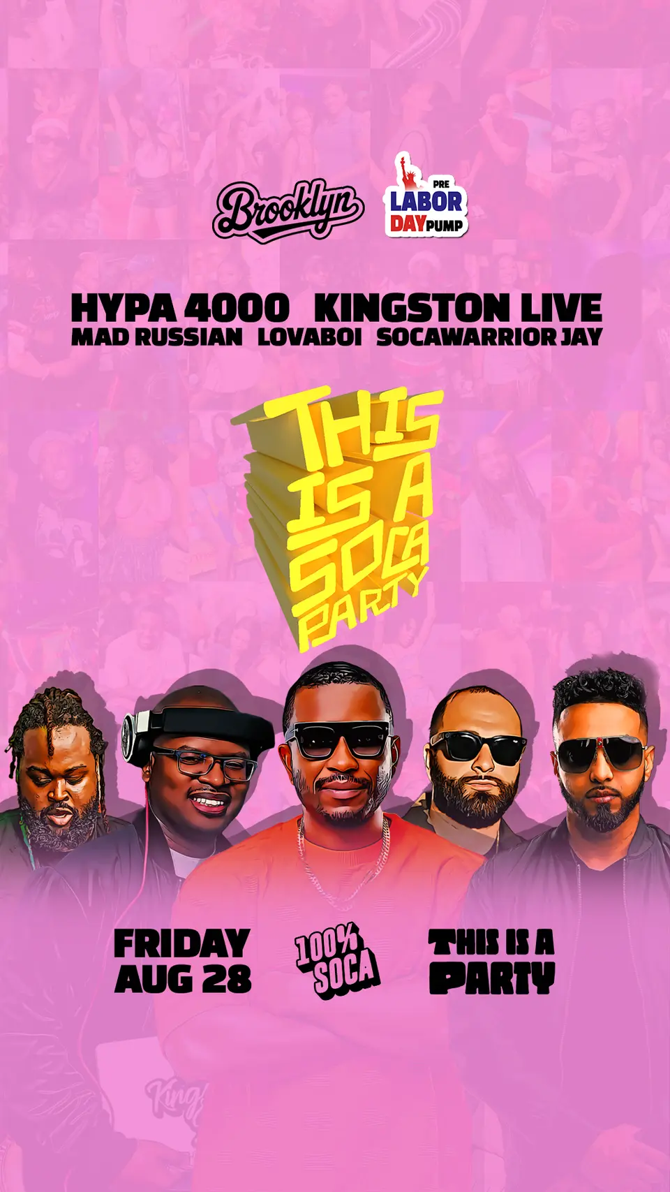 This is a SOCA Party - Brooklyn - Aug flyer or graphic.