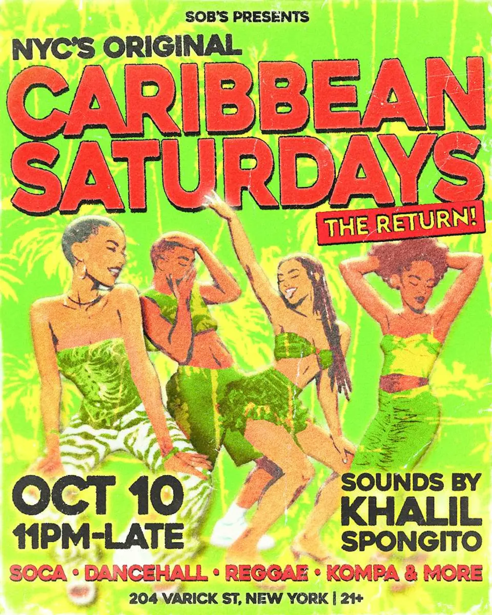 Caribbean Saturdays SOBs flyer or graphic.
