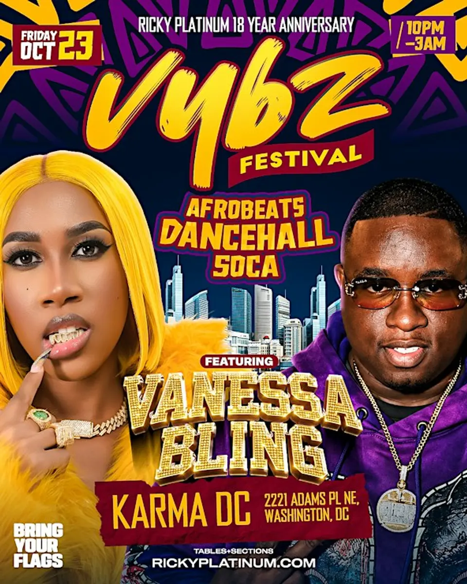 VYBZ FESTIVAL ( AFROBEATS - DANCEHALL - SOCA ) Feat VANESSA BLING flyer or graphic.