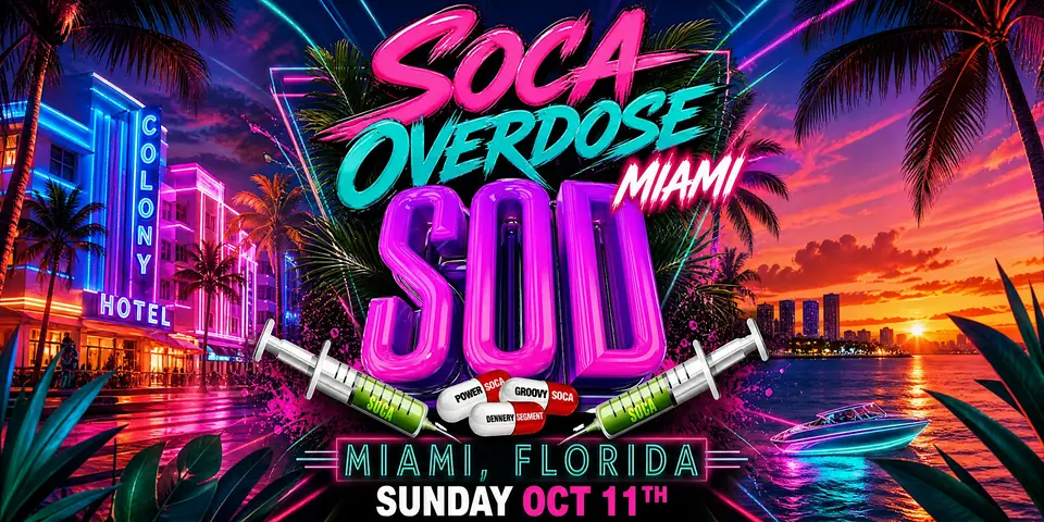 Soca Overdose Miami flyer or graphic.