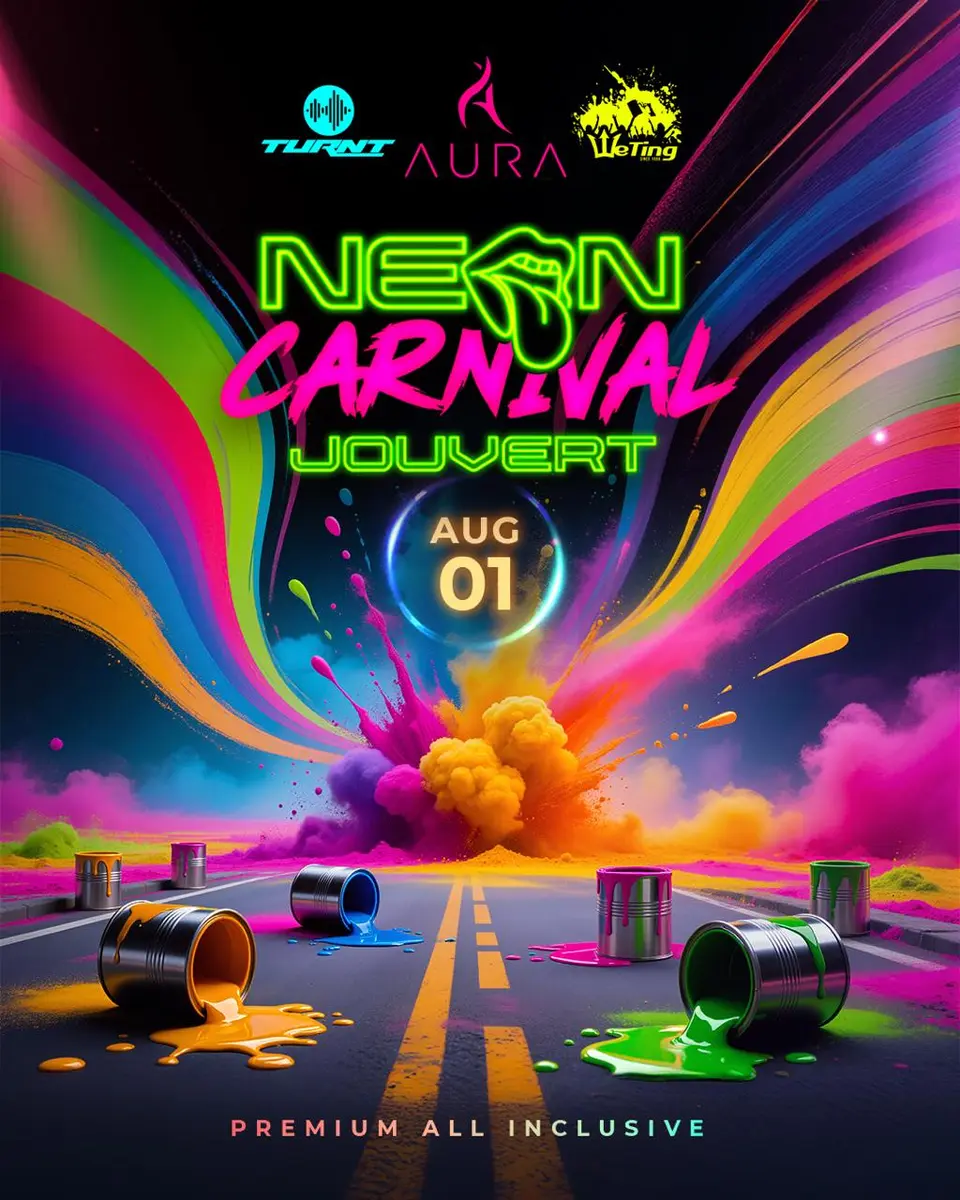 Neon Carnival Jouvert flyer or graphic.