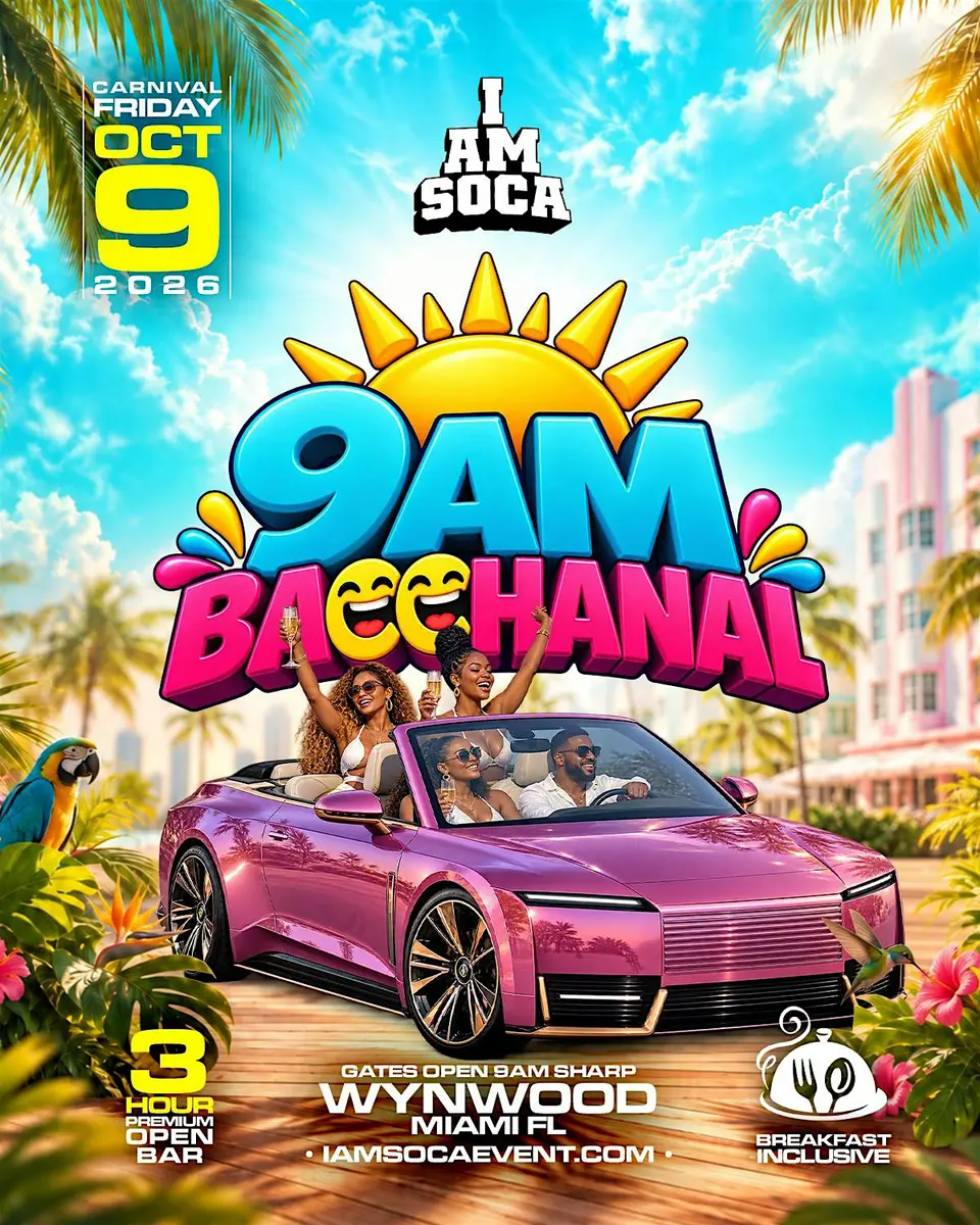 9AM Bacchanal flyer or graphic.