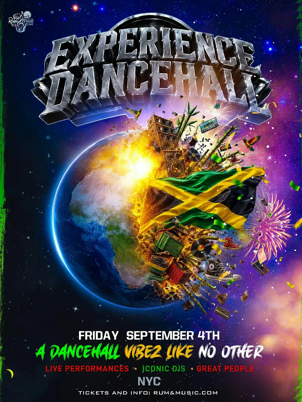 Rum and Music - Experience Dancehall flyer or graphic.
