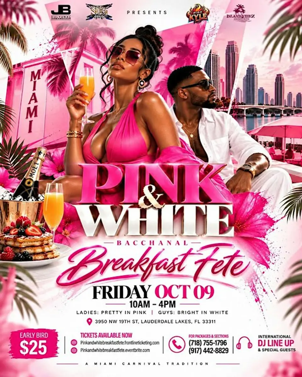 Pink & White Bacchanal flyer or graphic.