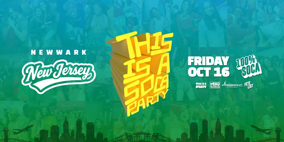 This is a SOCA Party - New Jersey - Oct flyer or graphic.