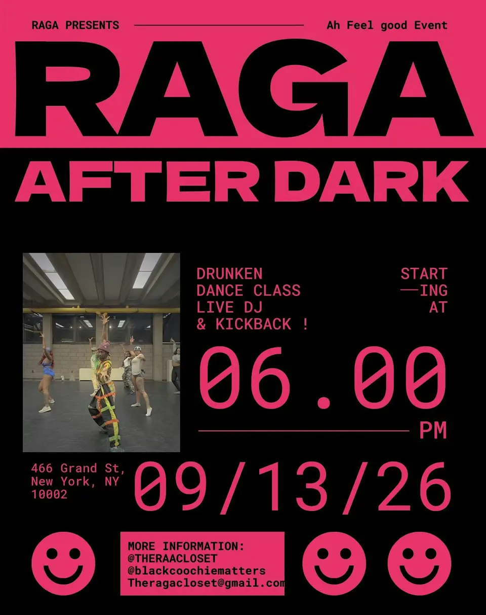 Raga After Dark Dance Class & Party flyer or graphic.