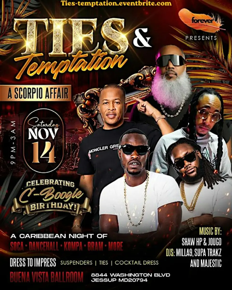 Ties & Temptation flyer or graphic.