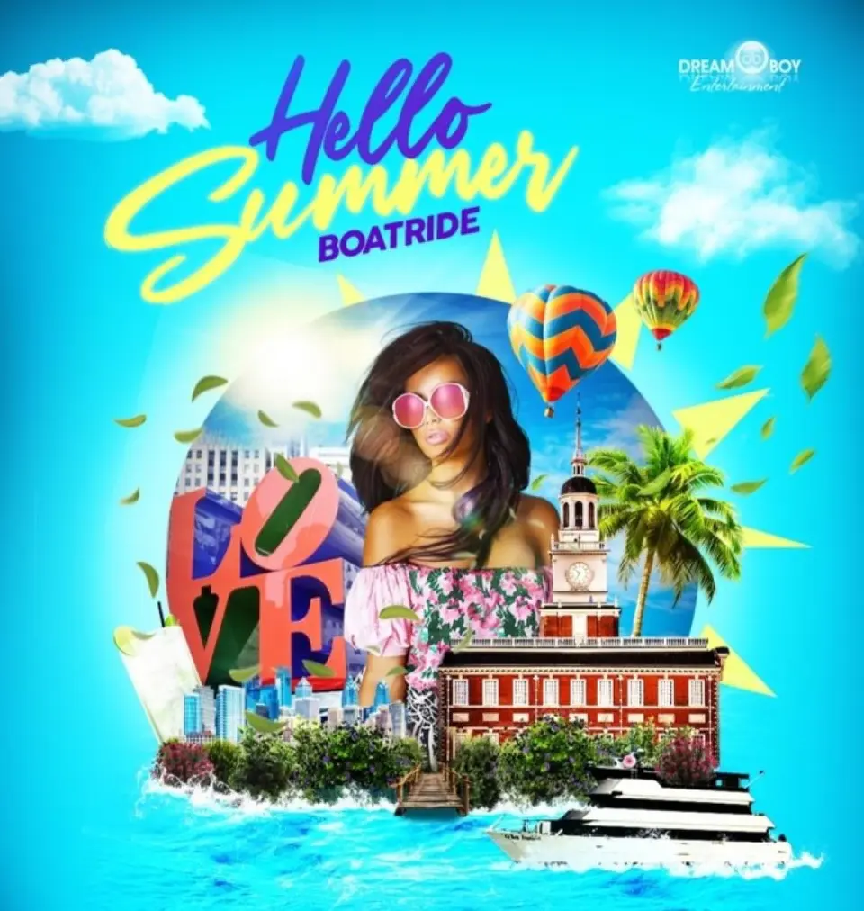Hello Summer Boatride flyer or graphic.