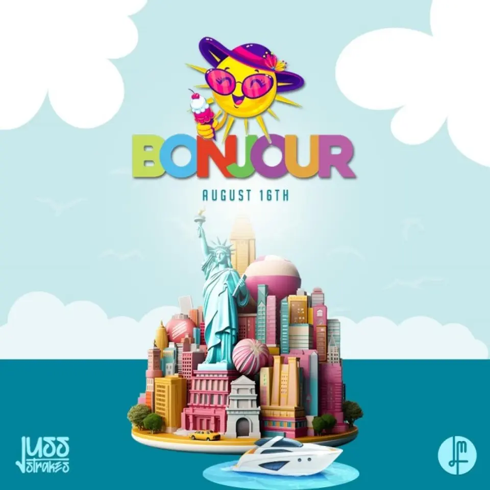 Bonjour flyer or graphic.