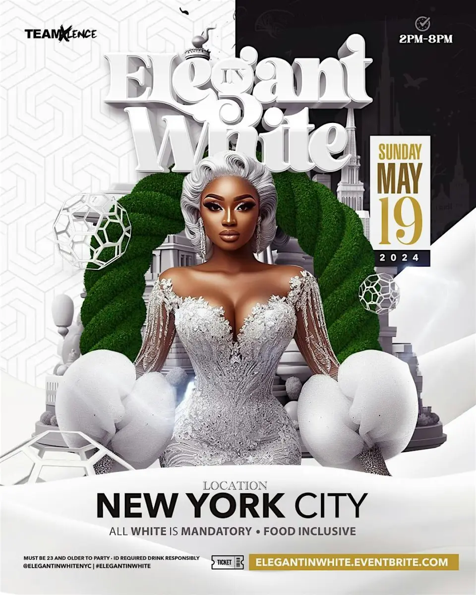 Elegant In White flyer or graphic.