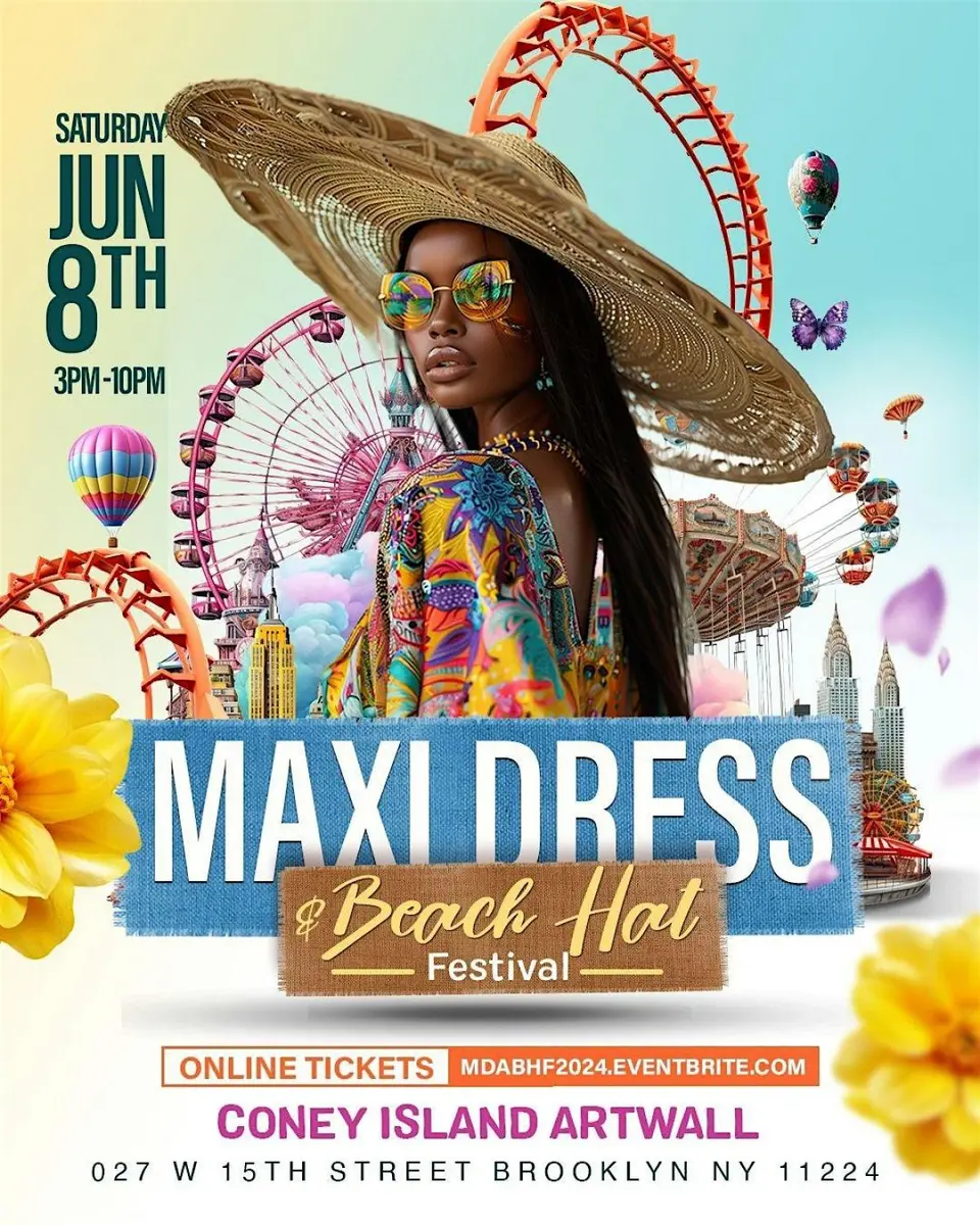 Maxi Dress & Beach Hat Festival flyer or graphic.