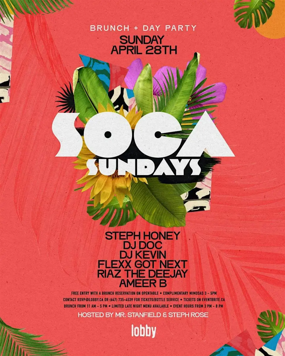 Soca Sundays - Day Party at Lobby flyer or graphic.