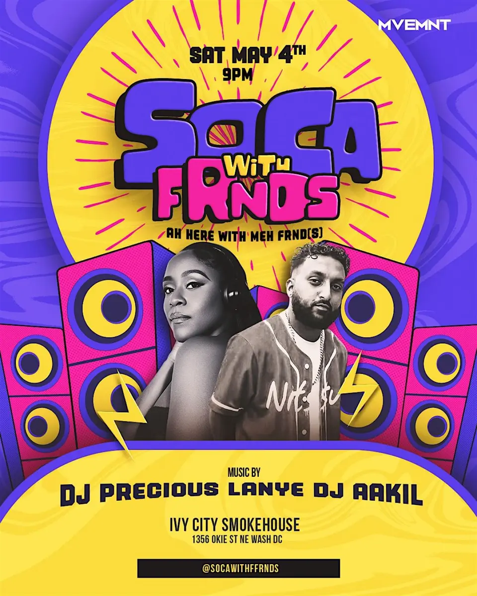 Soca with FRNDS flyer or graphic.