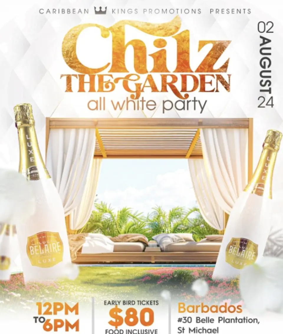 The Garden All White Party flyer or graphic.