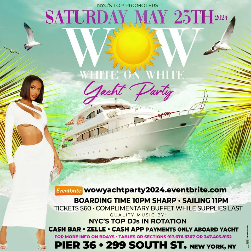 White On White Yacht Party flyer or graphic.