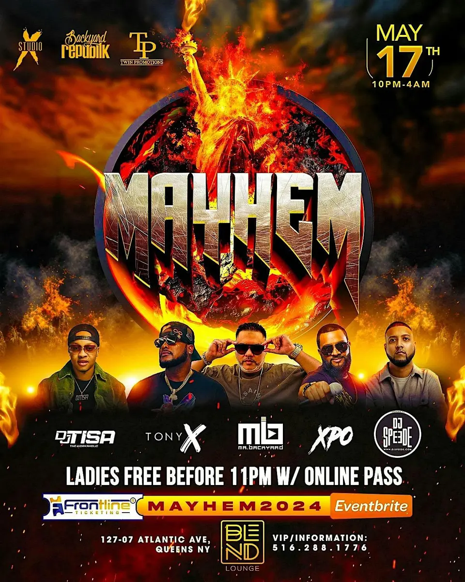 Mayhem flyer or graphic.