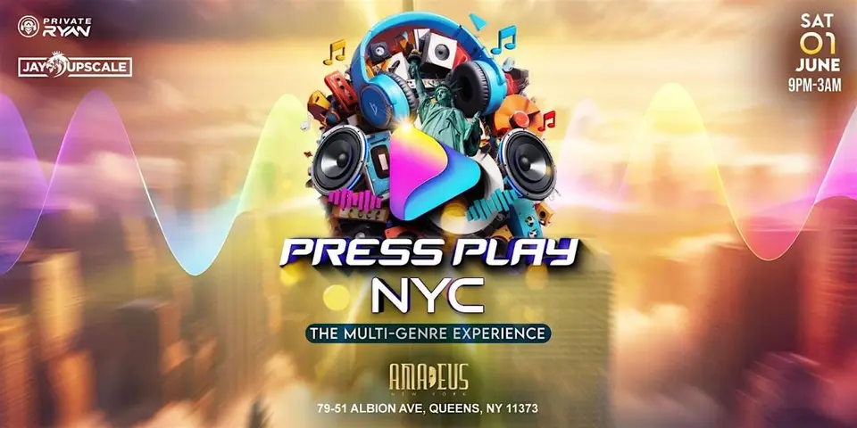 Press Play NYC flyer or graphic.