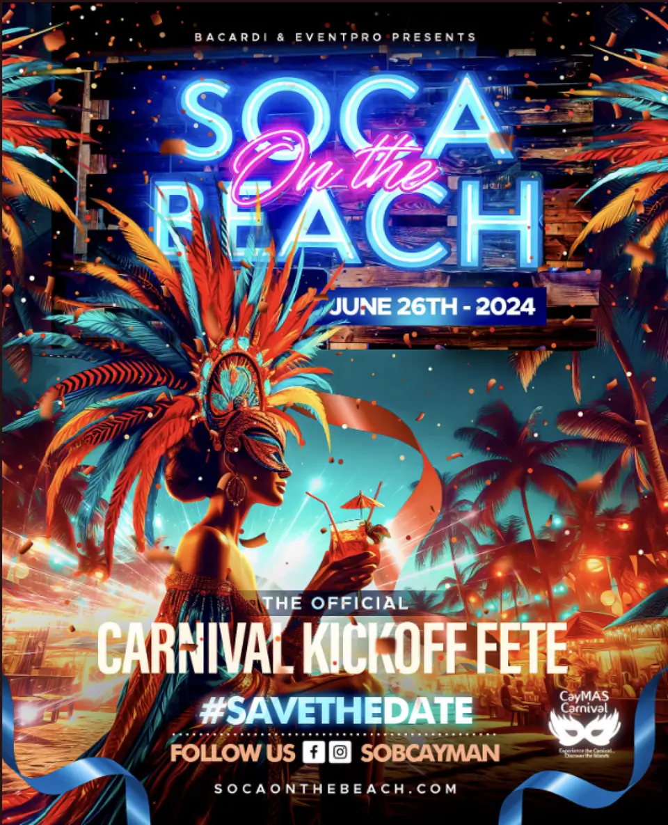Soca On The Beach flyer or graphic.