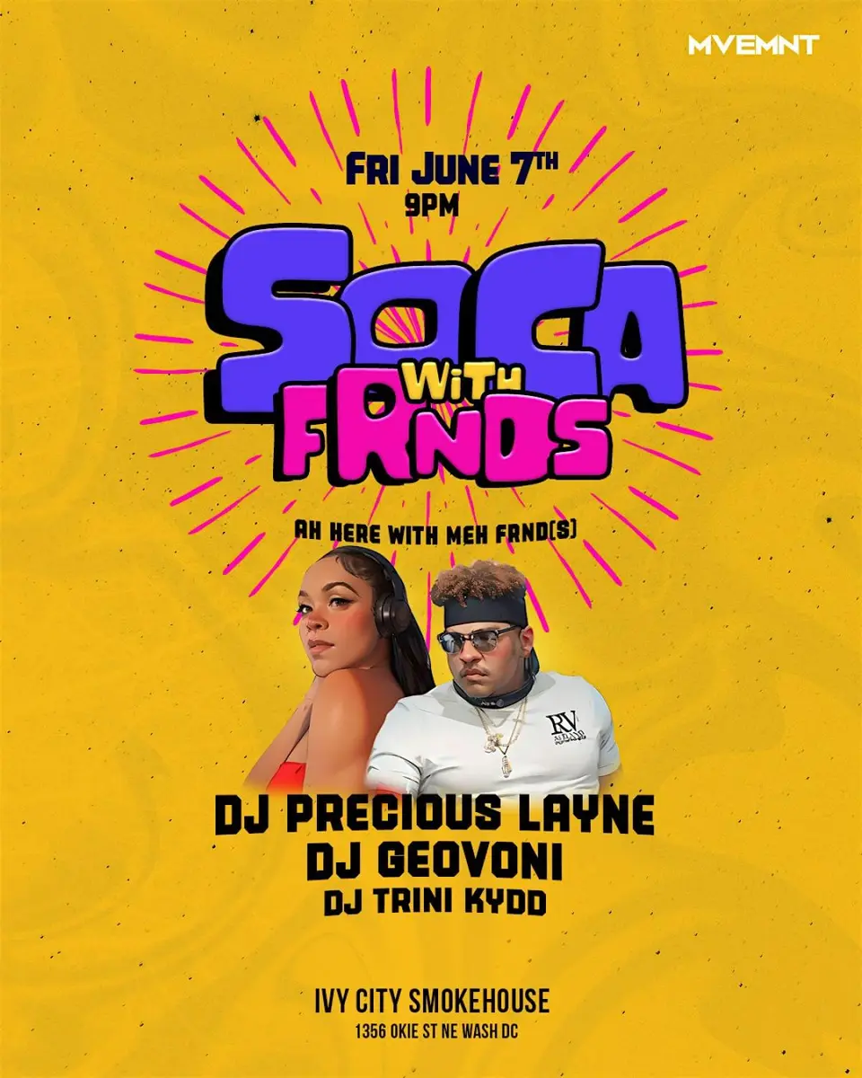Soca with FRNDS flyer or graphic.