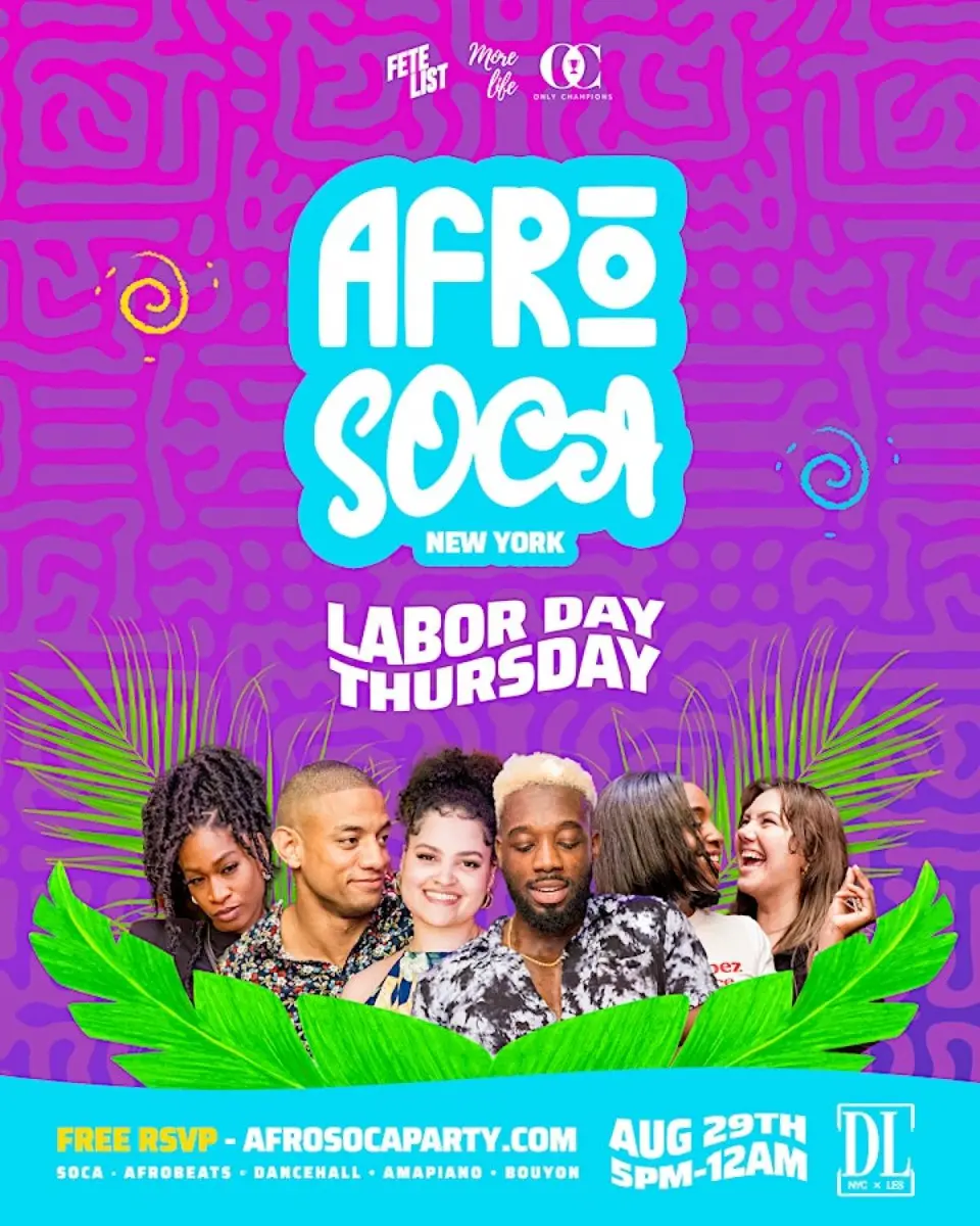 AFRO SOCA : Labor Day Thursday flyer or graphic.