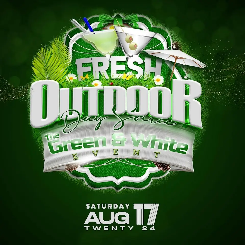 Fresh Outdoor Green & White Soiree flyer or graphic.