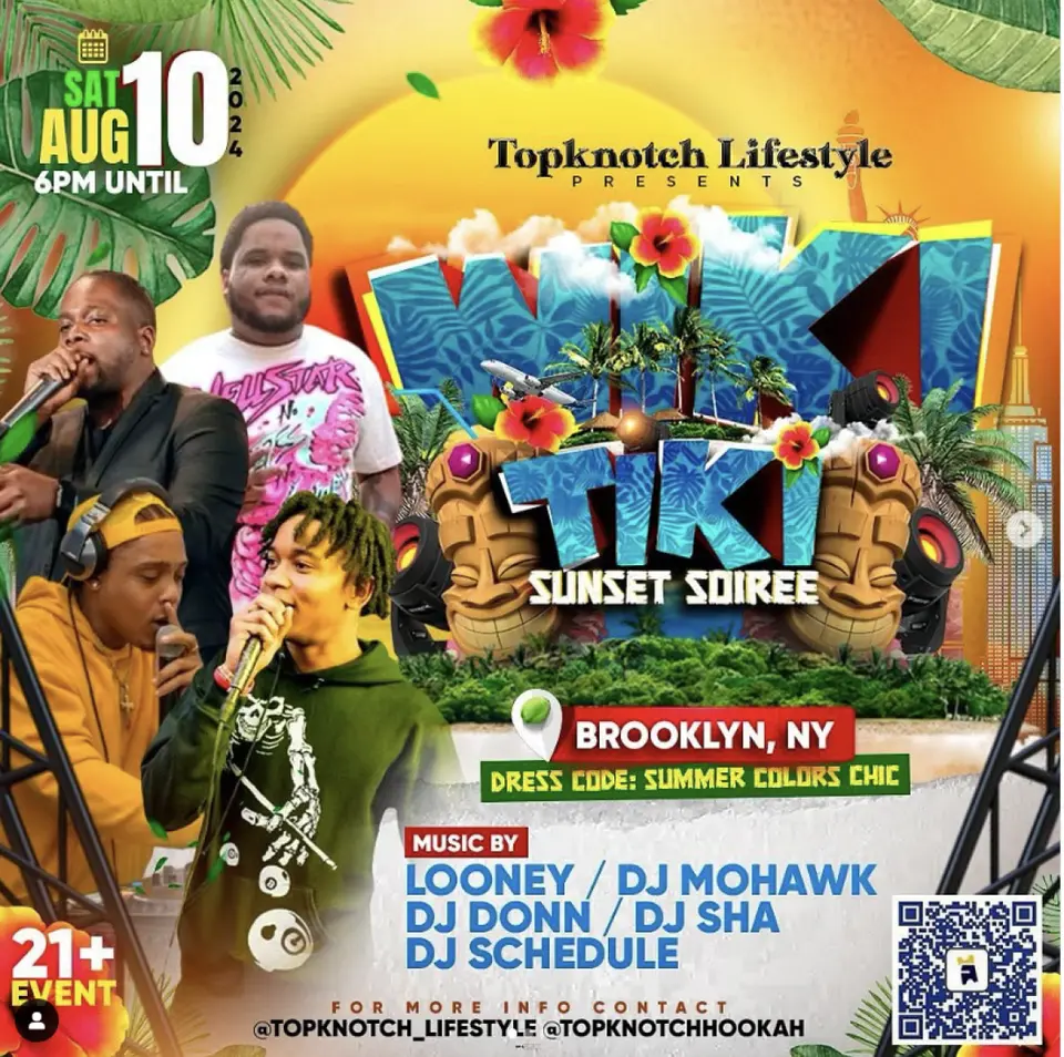 Wiki Tiki Sunset Soiree flyer or graphic.