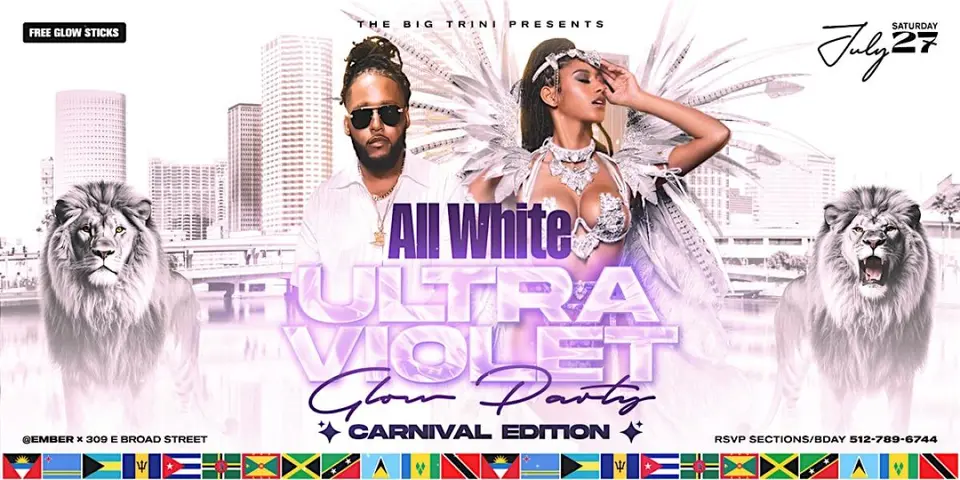 All White Ultra Violet Glow Party flyer or graphic.