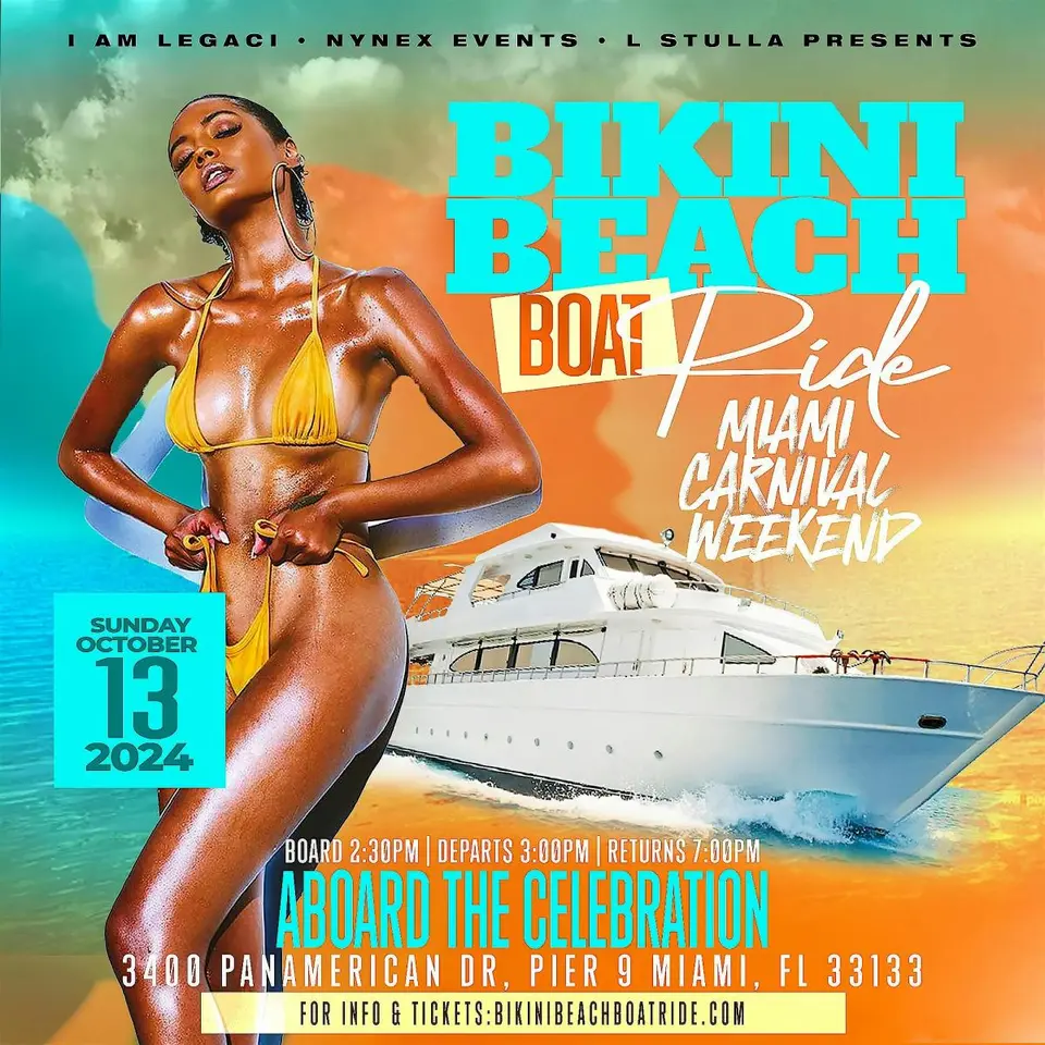 Bikini Beach Boat Ride  flyer or graphic.