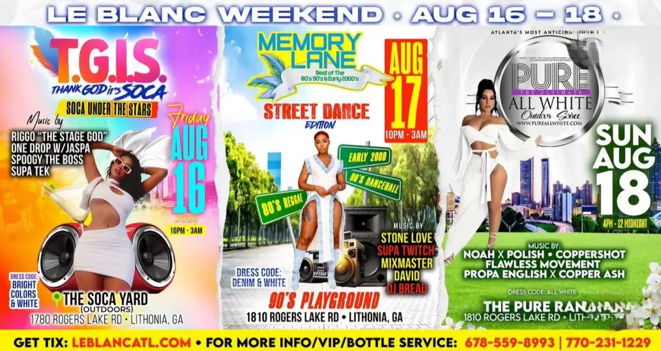 Le Blanc Weekend flyer or graphic.