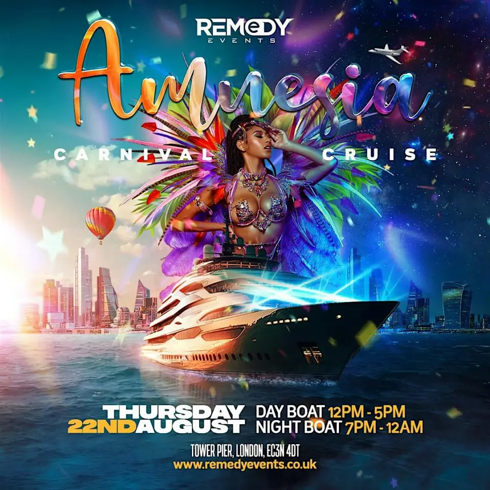 Amnesia Carnival Cruise flyer or graphic.