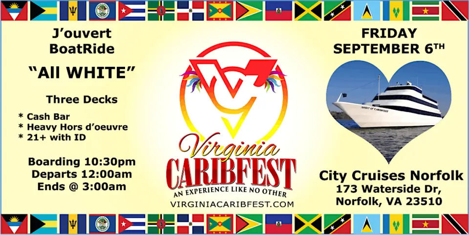 CaribFest J'ouvert "ALL WHITE" Boatride flyer or graphic.