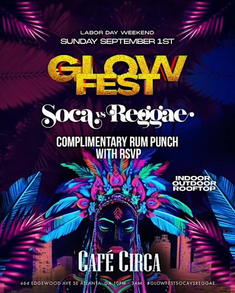 Glow Fest Soca vs Reggae flyer or graphic.