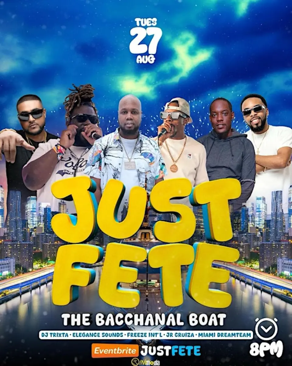 Just Fete "The Bacchanal Boat" flyer or graphic.