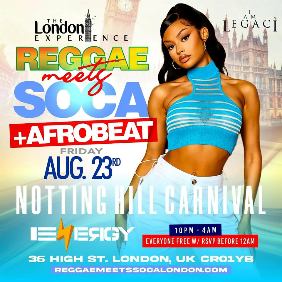 Reggae Meets Soca Afrobeats flyer or graphic.