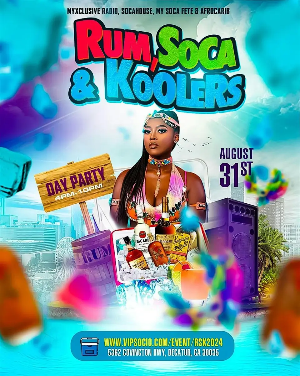 Rum, Soca, & Koolers flyer or graphic.