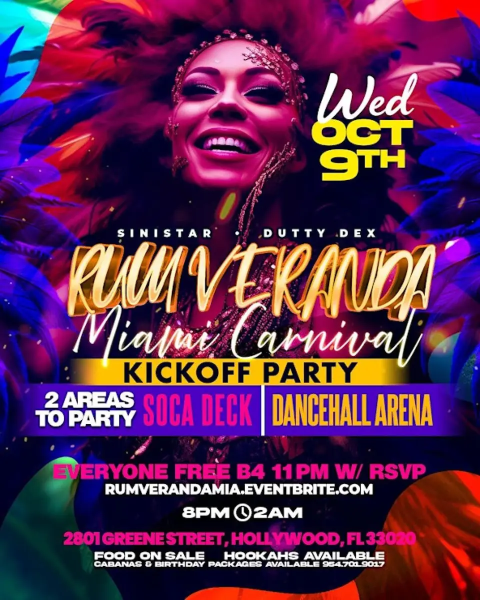 Rum Veranda - Miami Carnival Kick Off flyer or graphic.