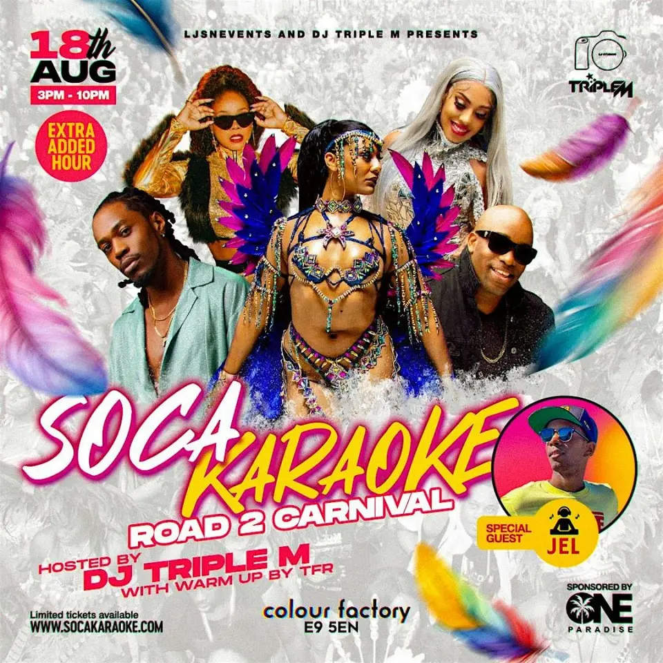 Soca Karaoke - Road 2 Carnival flyer or graphic.