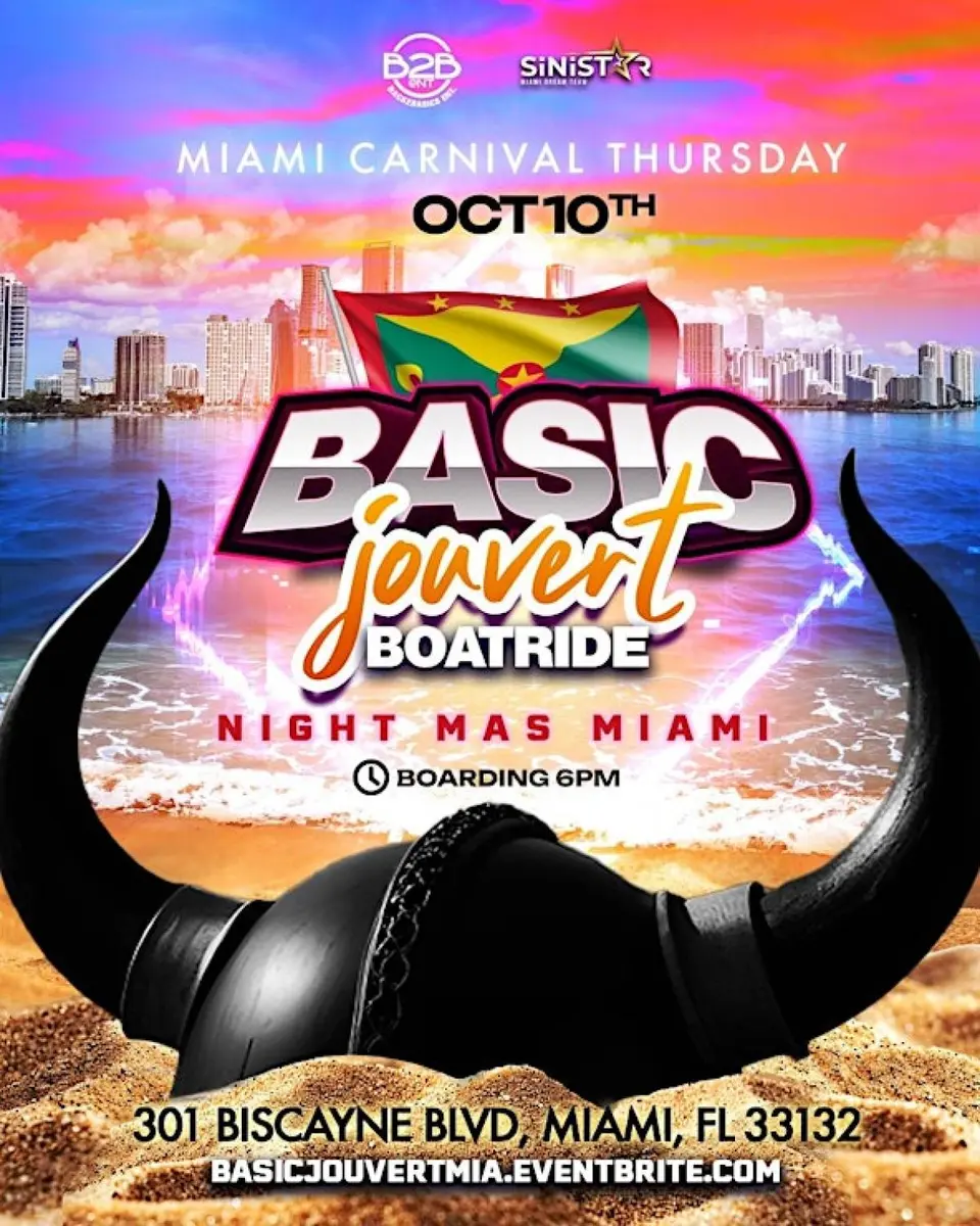 Basic Jouvert Boatride Miami flyer or graphic.