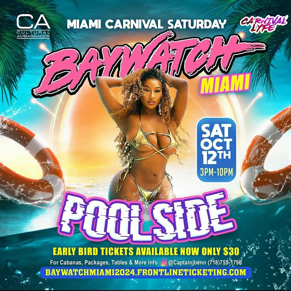 Bay Watch - Pool Party flyer or graphic.