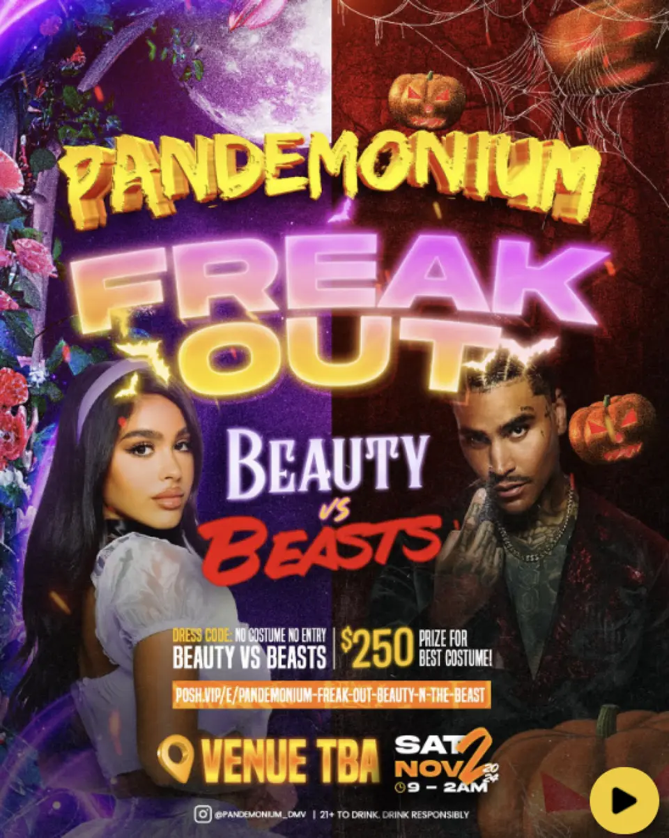 Pandemonium Freak Out Beauty vs Beasts flyer or graphic.