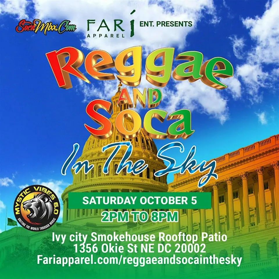 Reggae and Soca In The Sky flyer or graphic.