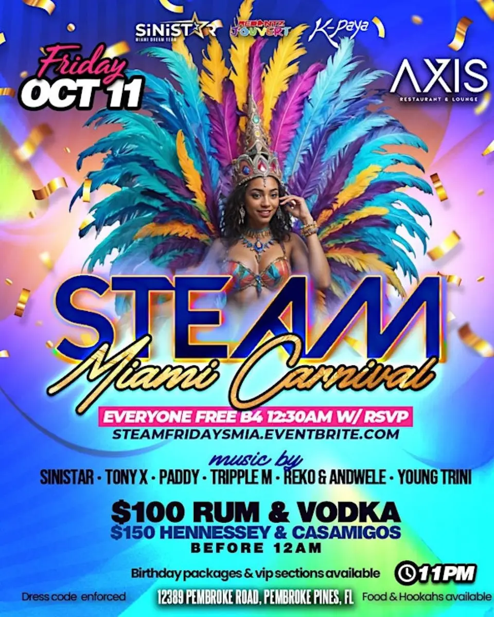 STEAM - Miami Carnival Friday flyer or graphic.
