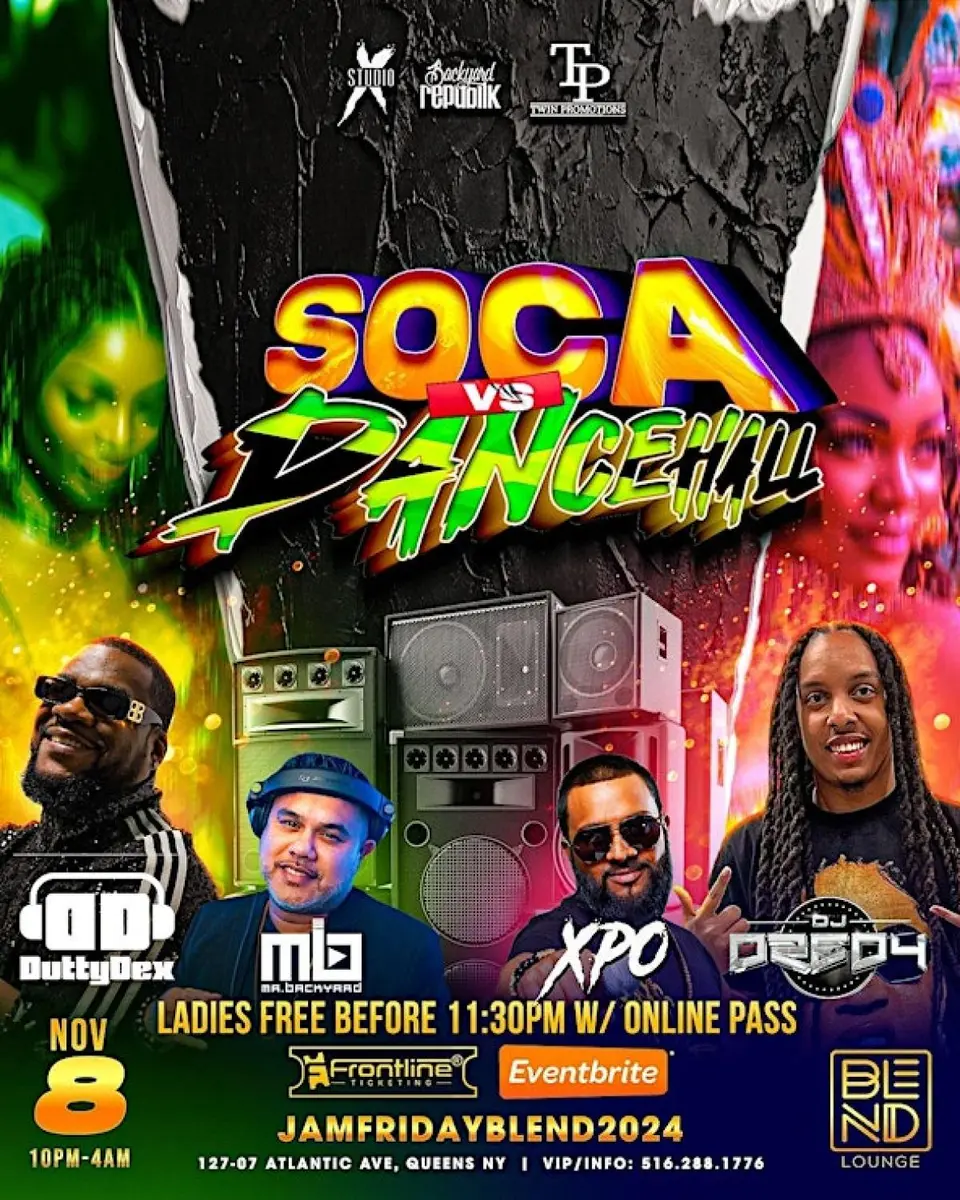 Jam Friday: Soca Vs Dancehall flyer or graphic.