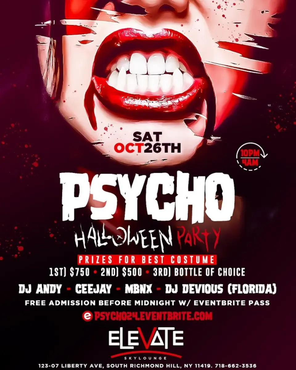Psycho Halloween flyer or graphic.