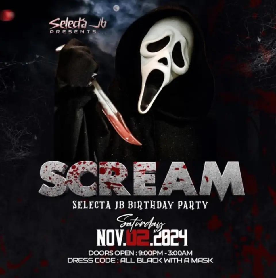 Scream - Selecta JB Birthday flyer or graphic.