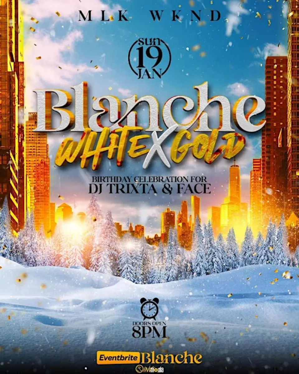 Blanche "White & Gold" flyer or graphic.