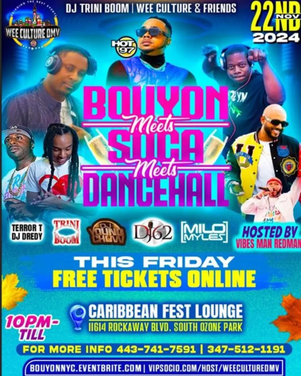 Bouyan meets Soca meets Dancehall flyer or graphic.