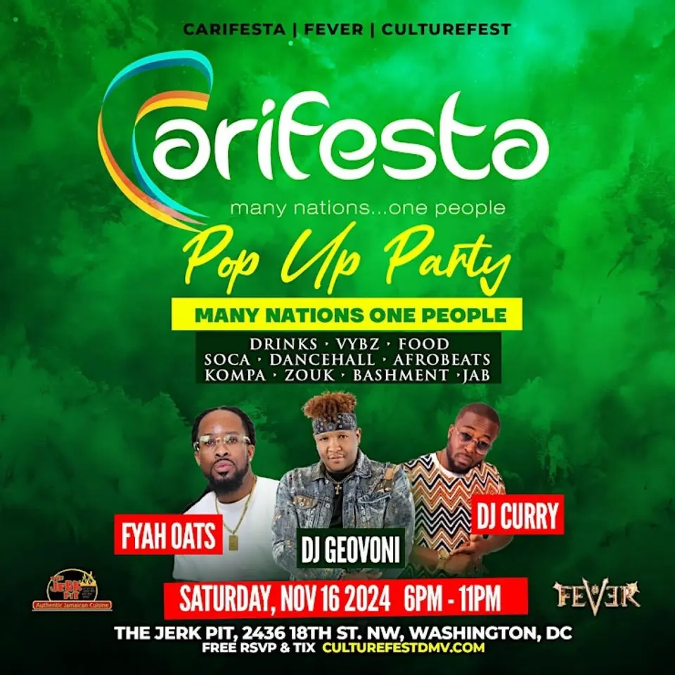 Carifesta "Pop Up Party" flyer or graphic.