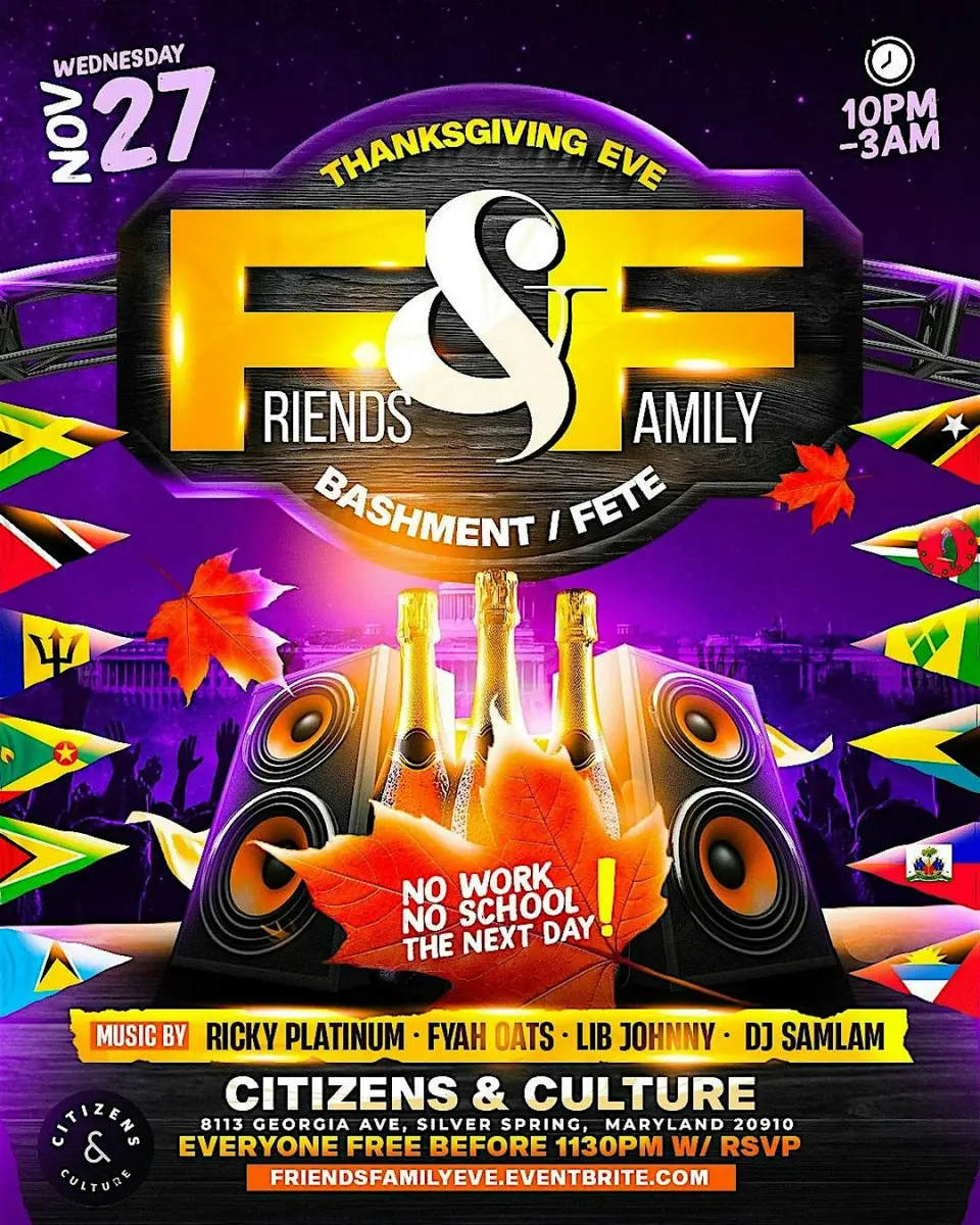 Friends & Family Thanksgiving Eve Bashment flyer or graphic.