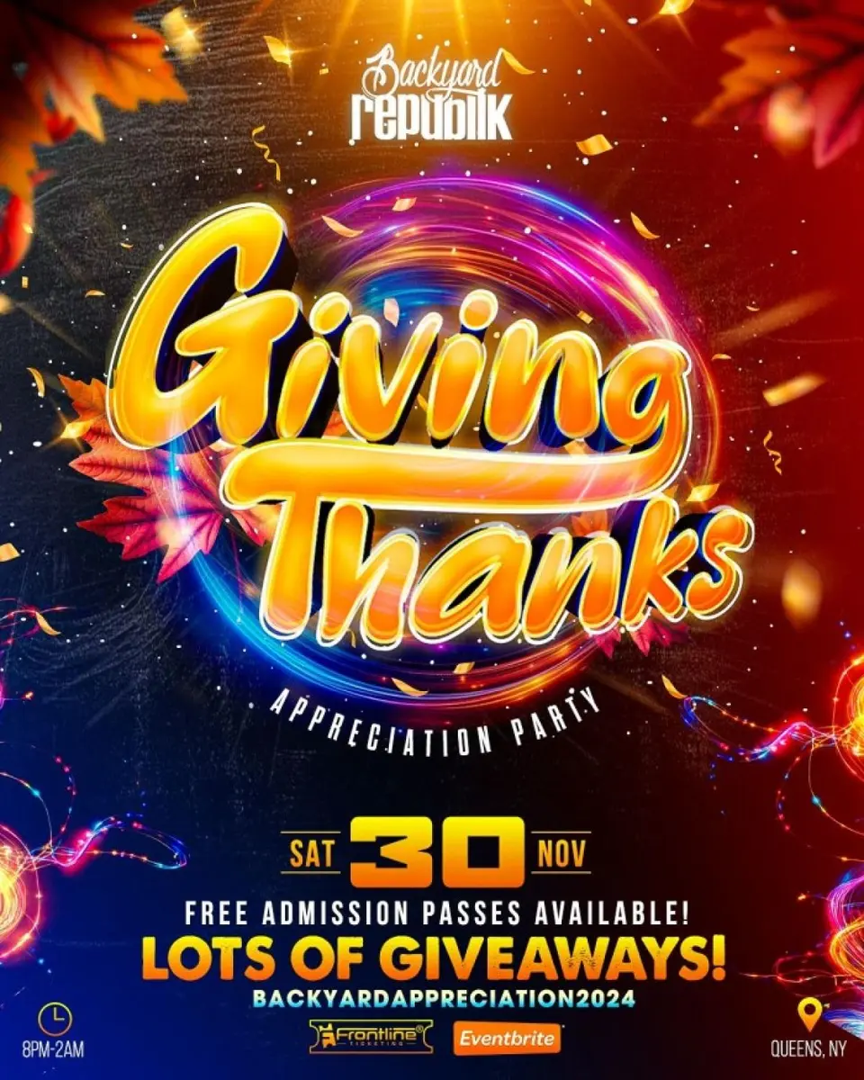 Giving Thanks Appreciation Party flyer or graphic.